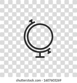 Simple globe. Linear icon, thin outline. Black symbol on transparency grid