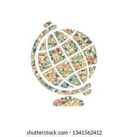 Simple globe symbol. Colored mosaic with polygons