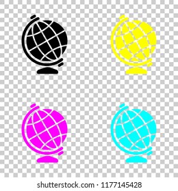 Simple globe symbol. Colored set of cmyk icons on transparent background