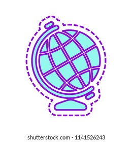 Simple globe symbol. Colored sketch with dotted border on white background