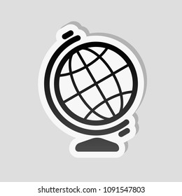 Simple globe symbol. Linear icon. Sticker style with white border and simple shadow on gray background