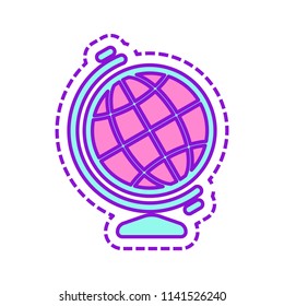Simple globe symbol. Linear icon. Colored sketch with dotted border on white background