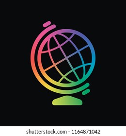 Simple globe symbol. Linear icon. Rainbow color and dark background
