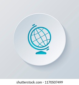 Simple globe symbol. Linear icon. Cut circle with gray and blue layers. Paper style