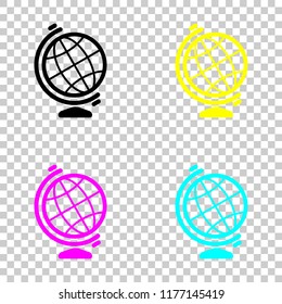 Simple globe symbol. Linear icon. Colored set of cmyk icons on transparent background