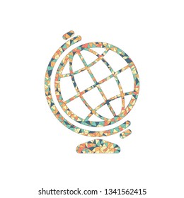 Simple globe symbol. Linear icon. Colored mosaic with polygons