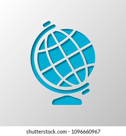 Simple globe symbol. Paper design. Cutted symbol with shadow