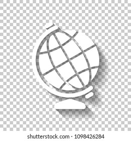 Simple globe symbol. White icon with shadow on transparent background