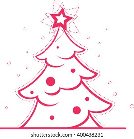 Simple glossy decorated Christmas tree on white background.