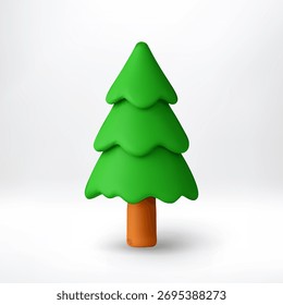 Simple abeto verde brillante en 3d. Árbol de Navidad con textura de plástico realista para elementos de decoración navideña de temporada. Ilustración vectorial