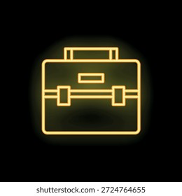 Icono de maletín amarillo neón simple y brillante se presenta sobre un fondo negro