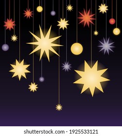 Simple glowing vector stars. Star pattern on a dark background. Color illustration.