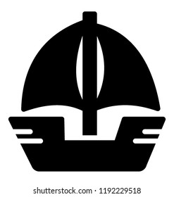 A simple glyph icon of ship on white background