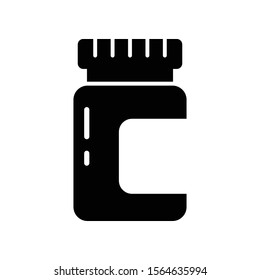 Simple Glyph Medicine Vector Icon Design Template. Medicine Bottle for Drug, Capsule. Vector Illustration.
