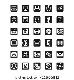 Simple glyph set icon related to Computer And Hardware on a white background