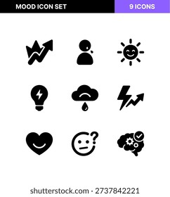 Simple Glyph Style Mood and Emotion Expression Icon Set Illustration