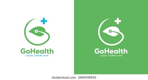 Simple Go Health Logo. Abstract Initial Letter G with Leaf Healthcare Logo Design Template.