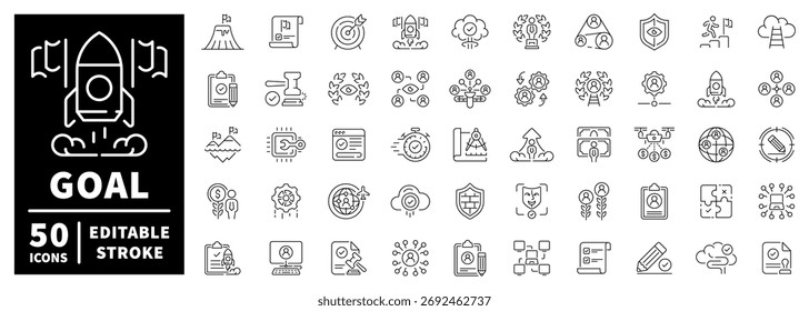 Conjunto de iconos de objetivos simples: iconos de línea editables, esquema, símbolos de éxito y logro
