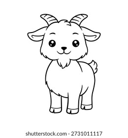Simple goat character with friendly face and small horns used for coloring