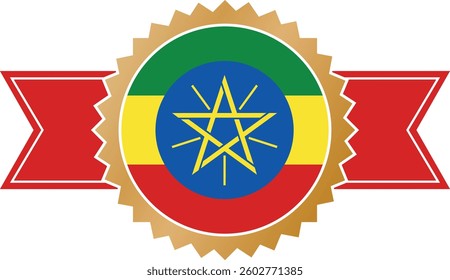 simple gold award ribbon banner with flag of Ethiopia