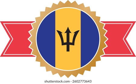 simple gold award ribbon banner with flag of Barbados