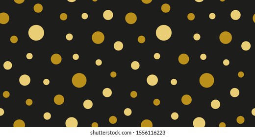 Simple gold black circle modern seamless pattern abstract background. Christmas season, birthday holiday gift paper wrap. Repeat ornament for fabric print, wallpaper decor. Flat vector illustration