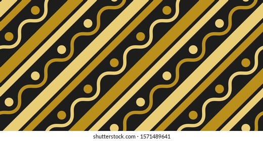 Simple gold black circle wavy line seamless pattern abstract background. Christmas season, birthday holiday gift paper wrap. Repeat ornament for fabric print, wallpaper decor. Flat vector illustration
