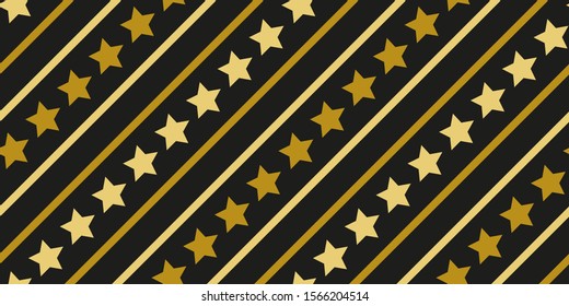 Simple gold black line star modern seamless pattern abstract background. Christmas season, birthday holiday gift paper wrap. Repeat ornament fabric print, wallpaper decor. Flat vector illustration