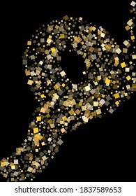 Simple gold confetti sequins sparkles flying on black. Glittering Christmas vector sequins background. Gold foil confetti party pieces graphic design. Light dust particles party background.