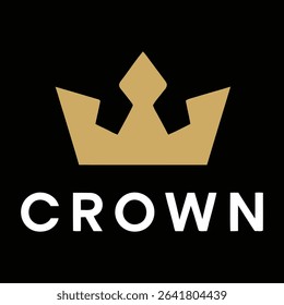 Simple gold crown and wordmark against a black background for branding and design