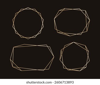Simple gold geometric frame set. Vector modern design template for wedding or birthday invitation, brochure, poster, business card