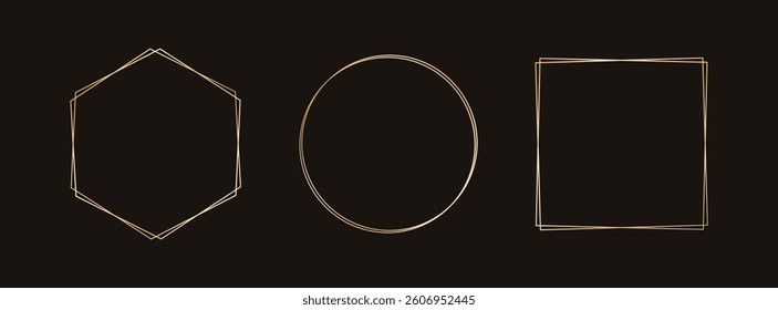 Simple gold geometric frame set. Vector modern design template for wedding or birthday invitation, brochure, poster, business card