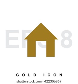 Simple gold home vector icon. House silhouette isolated on white background