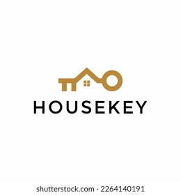 Simple Gold House Key Logo Design Template