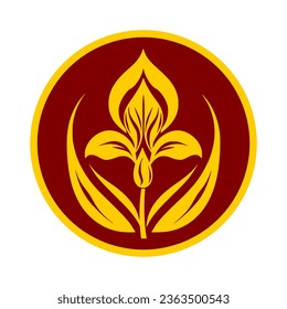 Logo simple de la flor de iris dorado sobre fondo blanco aislado