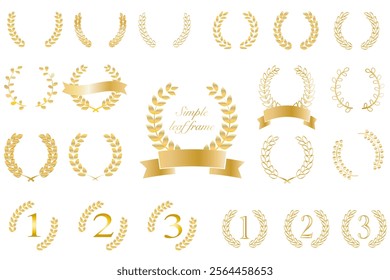 Simple gold laurel frame and ranking icon set