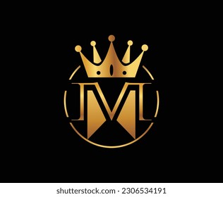 Simple Gold Letter M with Crown Logo Design Template