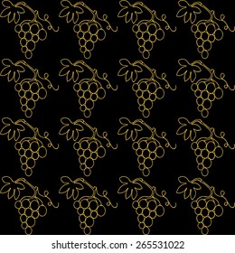 Simple gold lines drawn bunch of grapes on a black background 