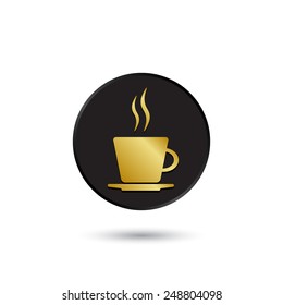 Simple gold on black coffee cup icon, logo