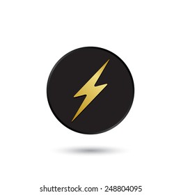 Simple gold on black lightning icon, logo