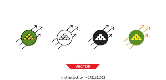 Icono simple de progreso dorado en fondo blanco 4 tipos como contorno, negro, color, contorno y color. Ilustración vectorial.