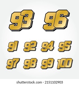 Simple Gold Racing Start Number Vector Set