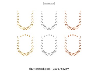 Conjunto de iconos de Vector de corona de laurel de oro y bronce. Premio, éxito, Ilustración vectorial de signo de campeón