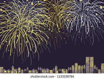 Simple gold and silver fireworks and streets