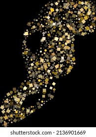 Simples mollejas cuadradas de oro esparcidas sobre negro. Shiny New Year vector secuestra el fondo. Diseño gráfico de partículas de papel de aluminio. Piezas de polvo ligero invitan al fondo.