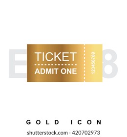 Simple Gold ticket  icon isolated on white background. Vector illustration.