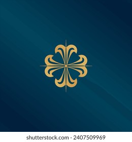 Simple gold Tulip bud with leaves design for logo, emblem or sign on black background Vector illustration