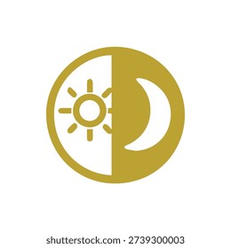 A simple gold and white circular icon showing a half sun and half moon. It symbolizes the cycle of day and night, light and dark, or a 24-hour period.
