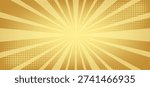 Simple gold and yellow comic book style gradient background with a radial sunburst pattern, halftone dot accents