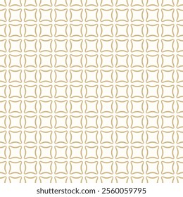 Simple golden abstract geometric seamless pattern. Gold and white minimal vector texture with small rounded shapes in regular grid, squares, pillows. Minimalist geo background. Repeated basic design